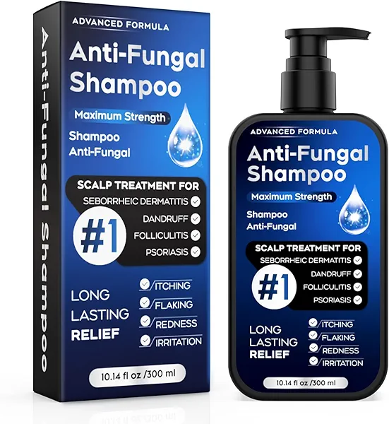 Antifungal Shampoo for Seborrheic Dermatitis, Folliculitis & Scalp Psoriasis, Anti-Dandruff Shampoo for Men & Women, Relieves Scalp Itching, Dryness, Sulfate & Paraben-Free, 10.1 Fl Oz