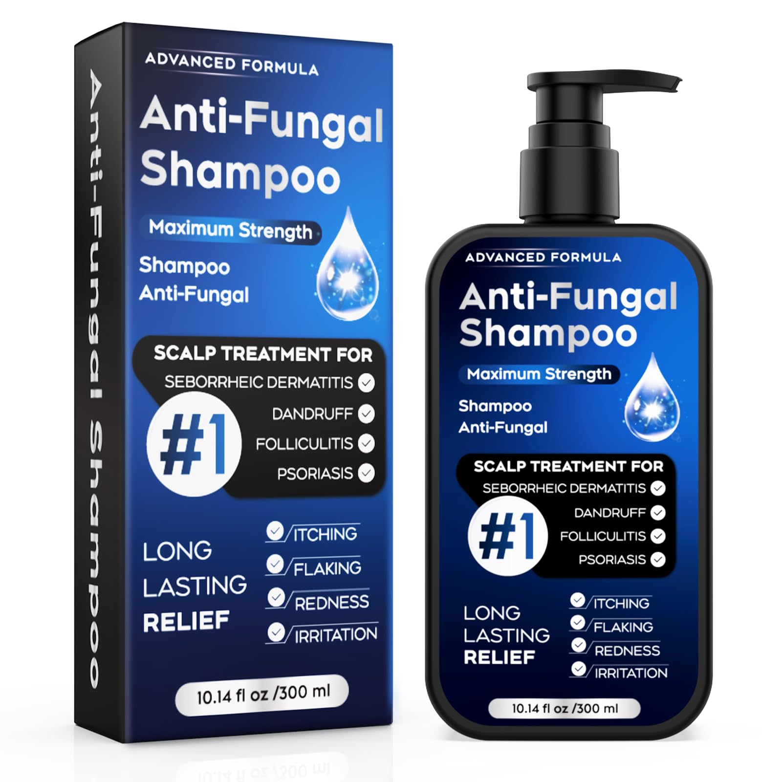 Champú antifúngico para dermatitis seborreica, foliculitis y psoriasis del cuero cabelludo, champú anticaspa para hombres y mujeres, alivia la picazón del cuero cabelludo, la sequedad, sin sulfatos ni
