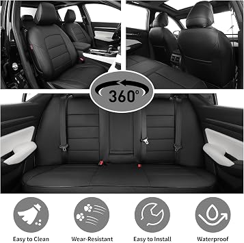 EKR Altima Seat Covers Custom Fit for Nissan Altima Base/SV/S/SR 2013 2014 2015 2016 2017 2018 & 2017 2018 SL (Rear Row/Non Removable Headrest) Full Set, Faux Leather (Black)
