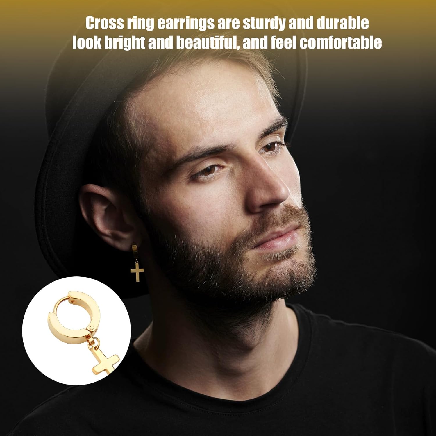 6 Pairs Cross Earrings,Dangle Hinged Stainless Steel Punk Hoop and Stud Fashion Ear Jewelry Party Accessories for Men Women Black Silver Gold Earrings Gifts for Christmass,Valentines Day,Birthday - Image 6