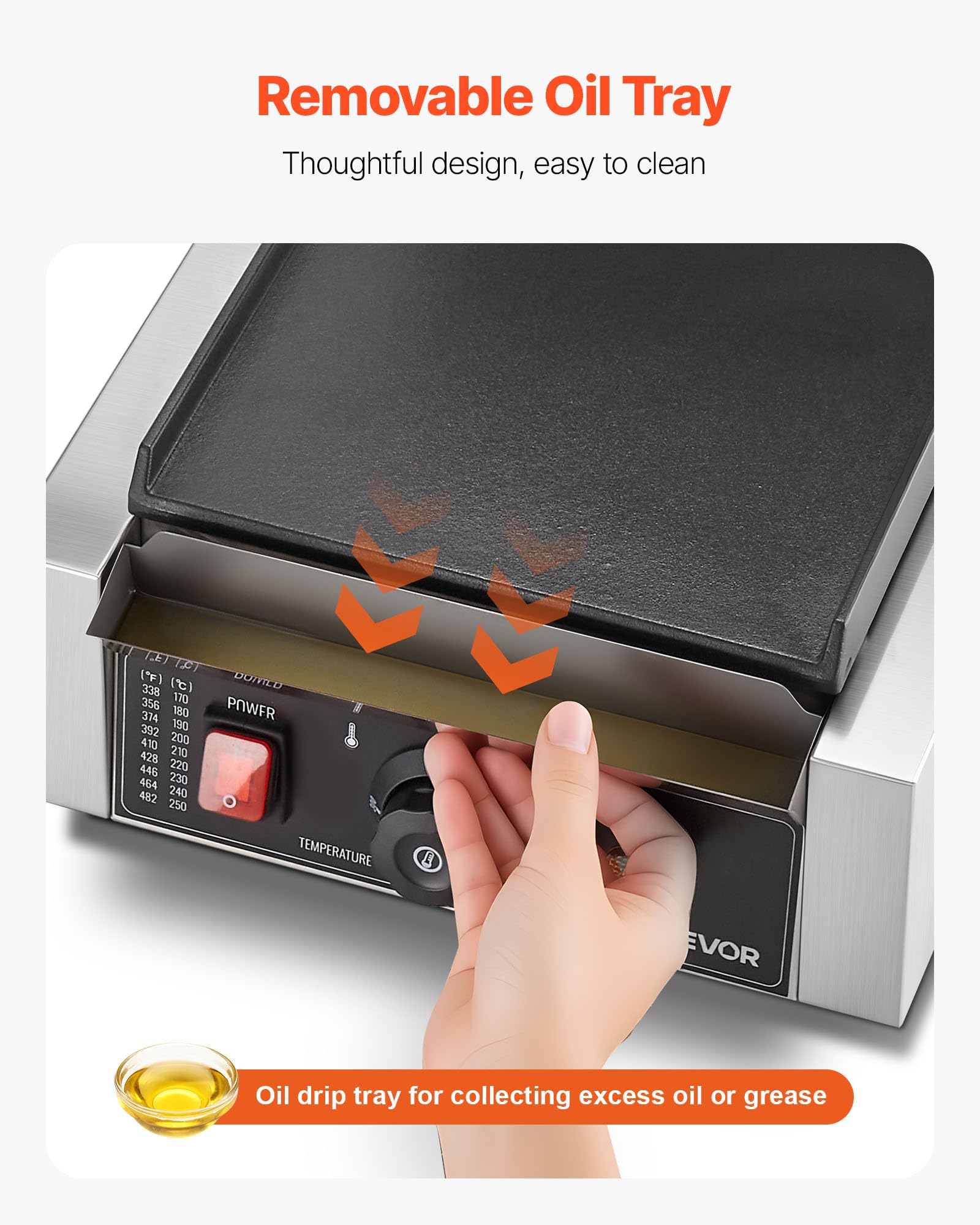 VEVOR Griglia Elettrica per Panini 1800W, Piastra per Panini Sandwich con Piastra Smaltata Piatta 22x23cm, Acciaio Inox, Maniglia, Controllo della Temperatura, per Hamburger, Bistecche