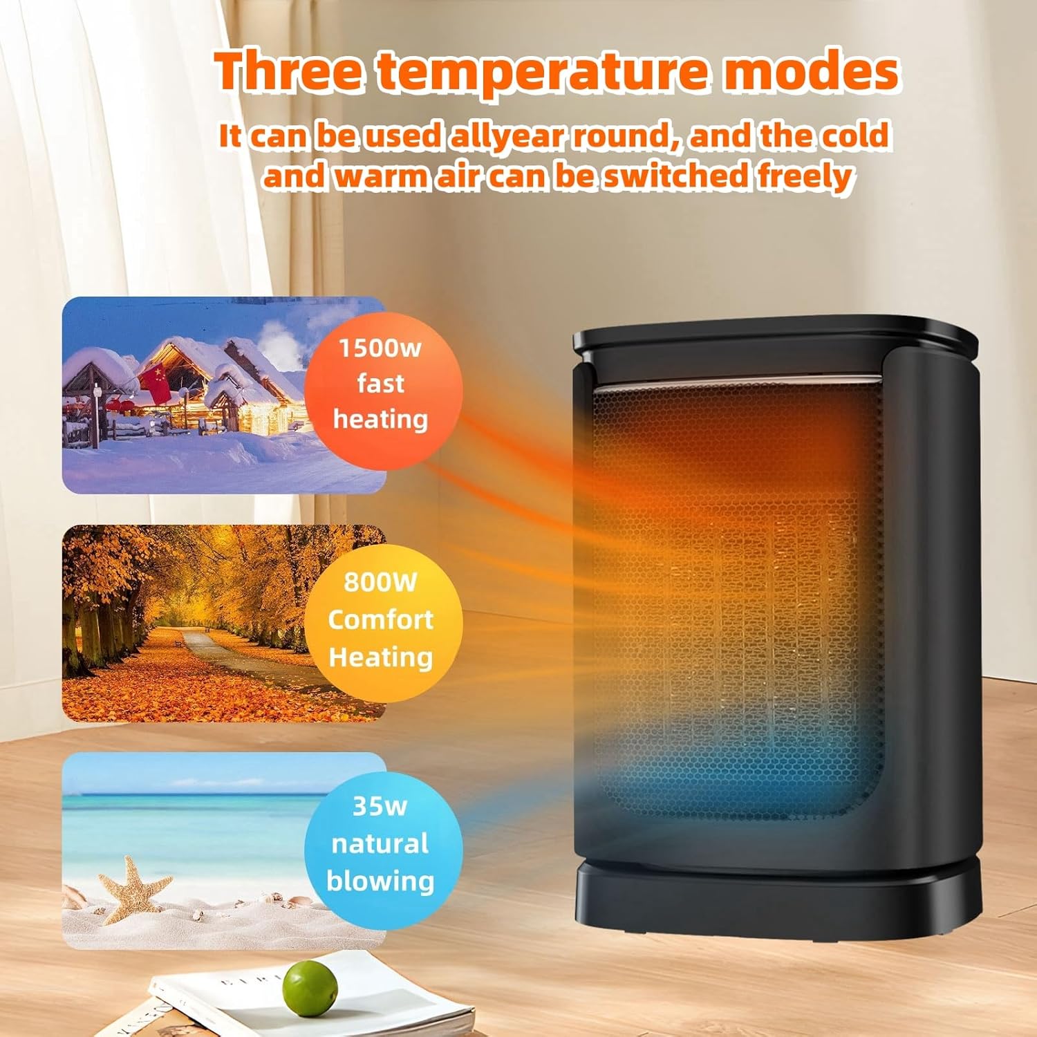 electric space heater, 1500W ceramic heating, 12H intelligent constant temperature timing, heating and fan mode, heating 300sq ft in minutes, quiet and safe, suitable for indoor and office