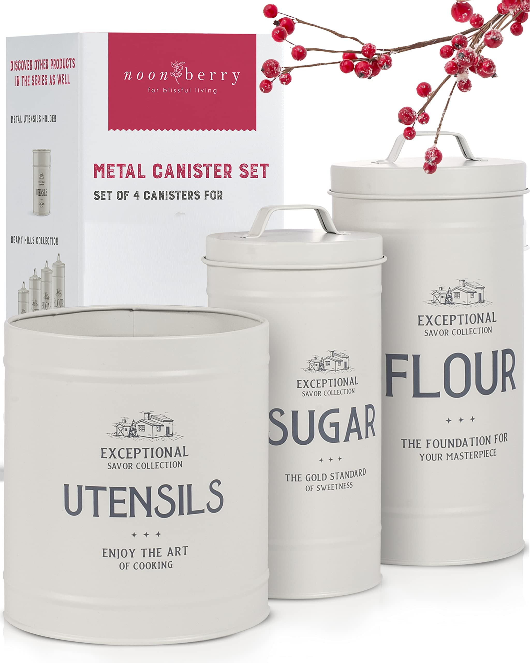 noonberry Set of canisters and Utensil holder Farmhouse