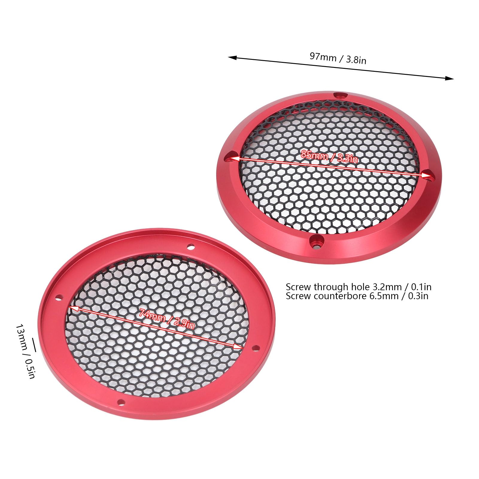 2Pcs Round Speaker Covers, 3.8inch Metal Mesh Round Speaker Grill Cover Decorative Speaker Grill Protector Car Subwoofer Speaker Grill Cover Guard (Red)