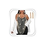 Aiosy Gold Body Chain Tassel Chain Bra Body Harness Jewelry for Women Shoulder Chains Chest Bikini Rave Accessories (with Gold Earrings)