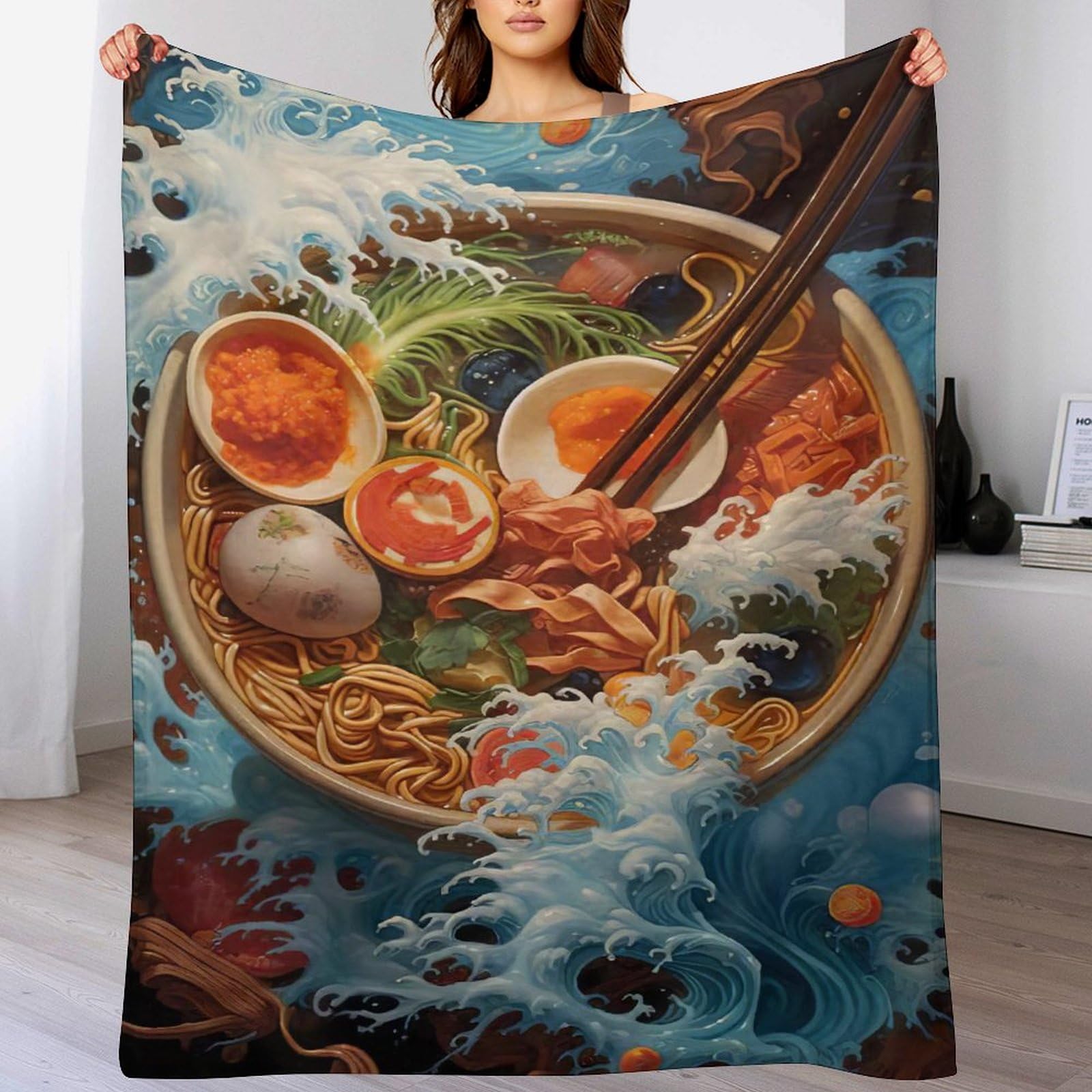 Manta de franela Ramen suave para sofá de 100x130 cm y forro polar cálido