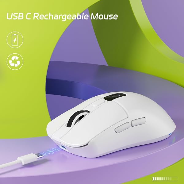 Uciefy Bluetooth Wireless Mouse, Tri-Mode (2.4G+BT5.0+BT5.1) LED Bluetooth Mouse, USB C Rechargeable with LED Screen Display, 2400 DPI Computer mice for Laptop/PC/Mac/iPad-White - 4