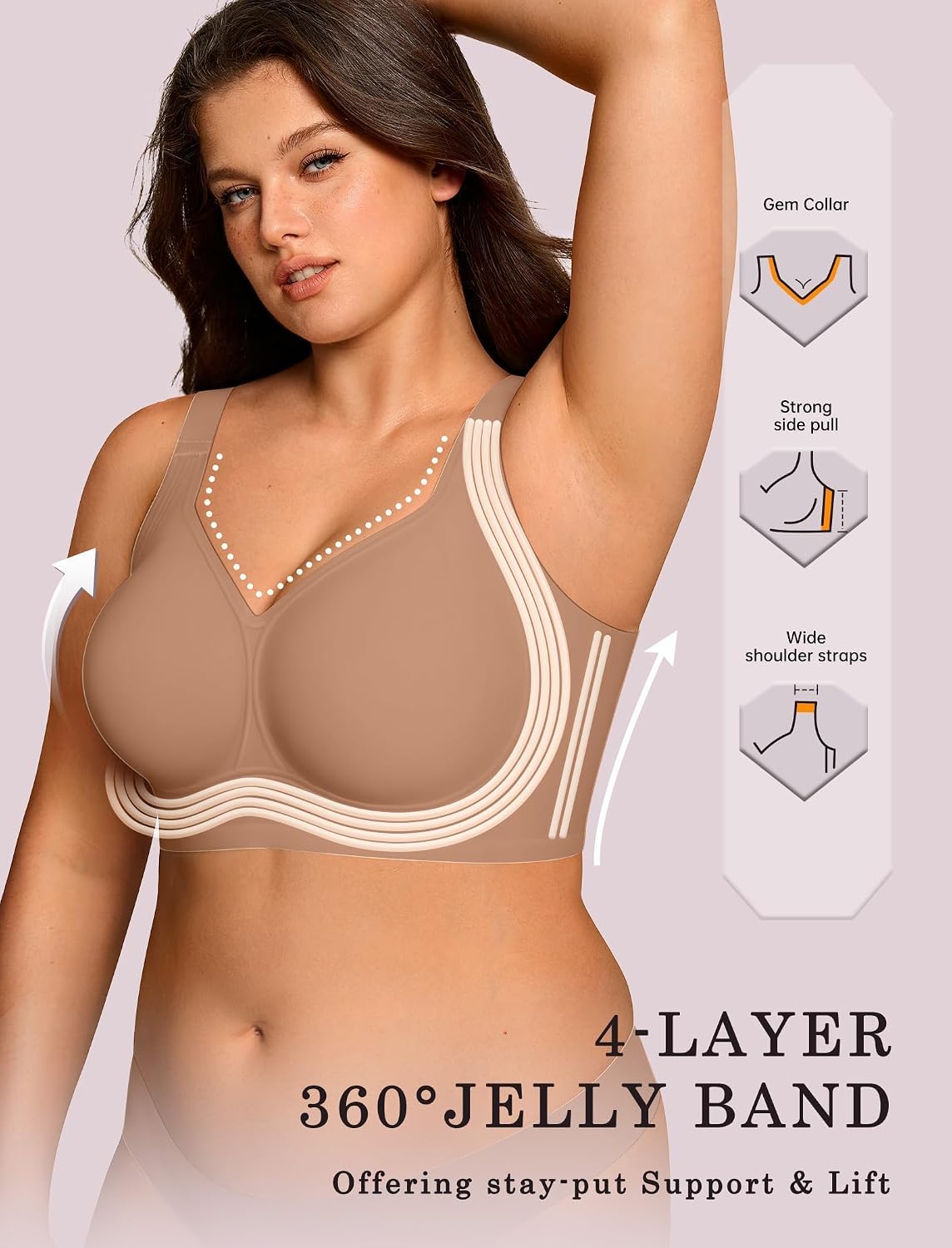 OEAK Womens Wireless Jelly Bra Plus Size Supportive Seamless Bras Full Coverage Push Up Comfortable No Underwire Tshirt Bras thumbnail