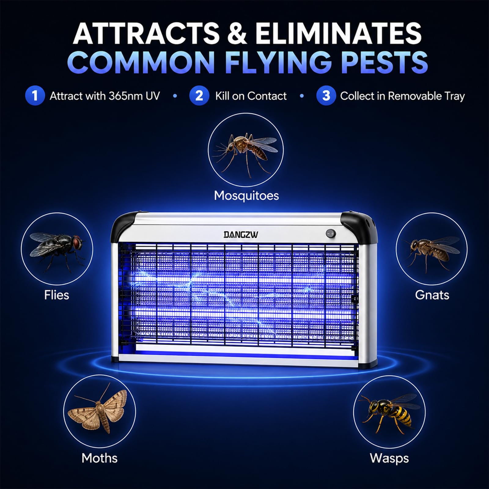Lampe Anti Moustique Électrique 2500V 40W UV Destructeur d'Insectes Attrape Mouche avec Bac Amovible