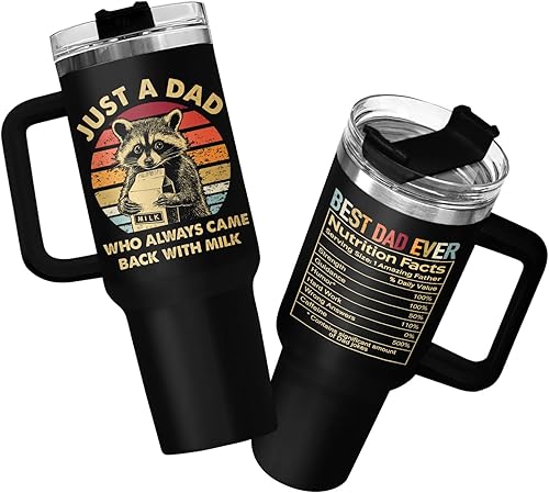 34HD Racoon Gifts - Vaso con asa y pajita, acero inoxidable de 40 onzas, regalos de cumpleaños para papá, hombres, marido, papá