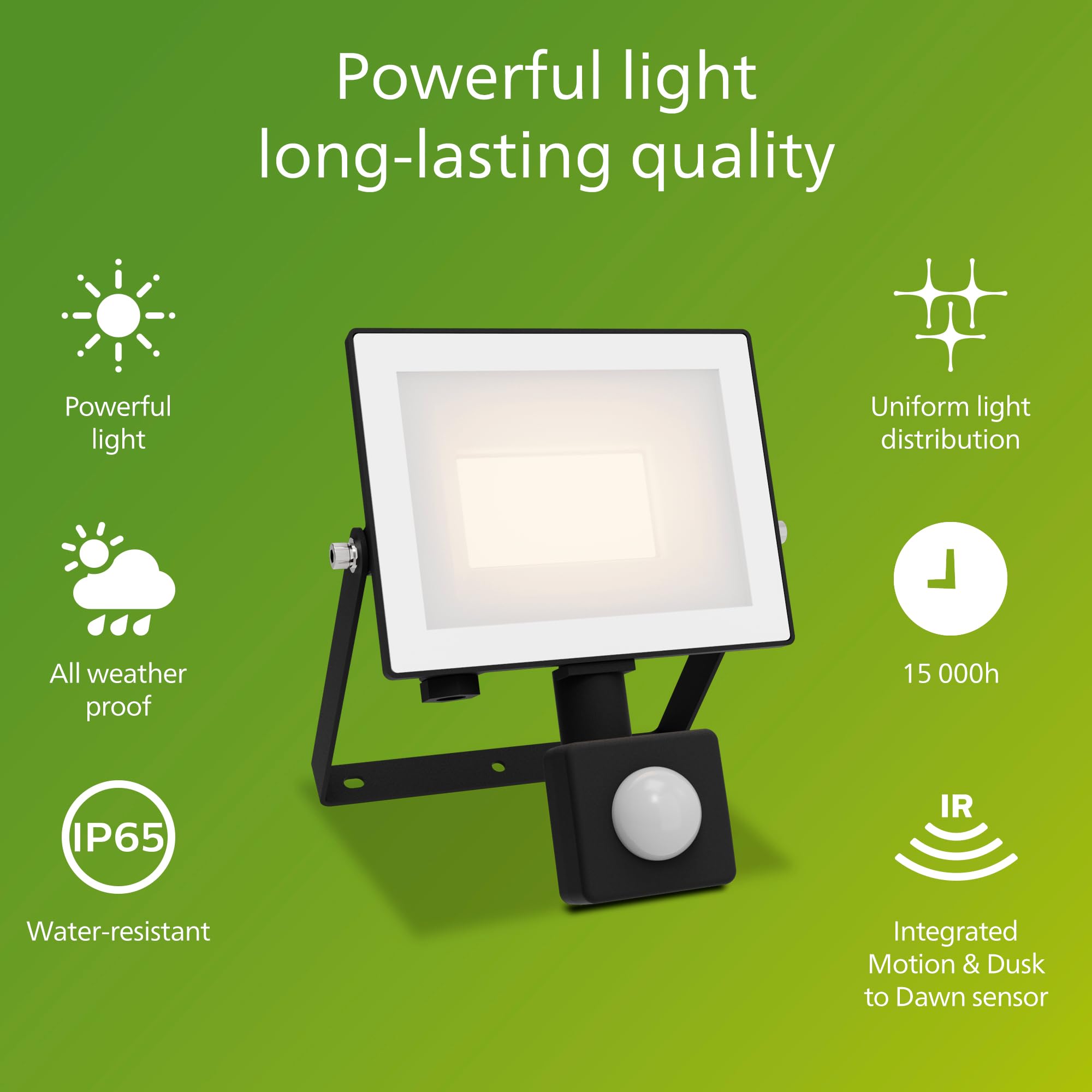 PHILIPS Lois Outdoor Floodlight with Sensor, 20 W, 3000 K, Black, White Light, 20W - Image 3