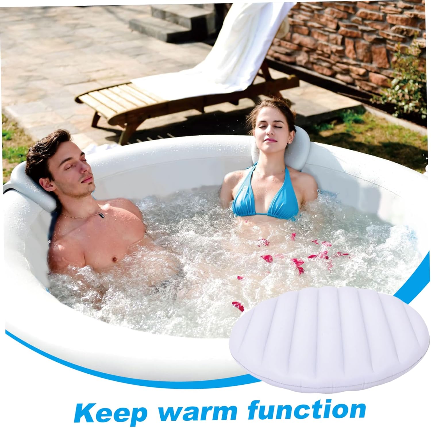 49in Inflatable Hot Tub Cover, Windproof & Rain-Proof Insulated Spa Cover, Energy-Saving Protection for Round Hot Tub & Outdoor Bathtub