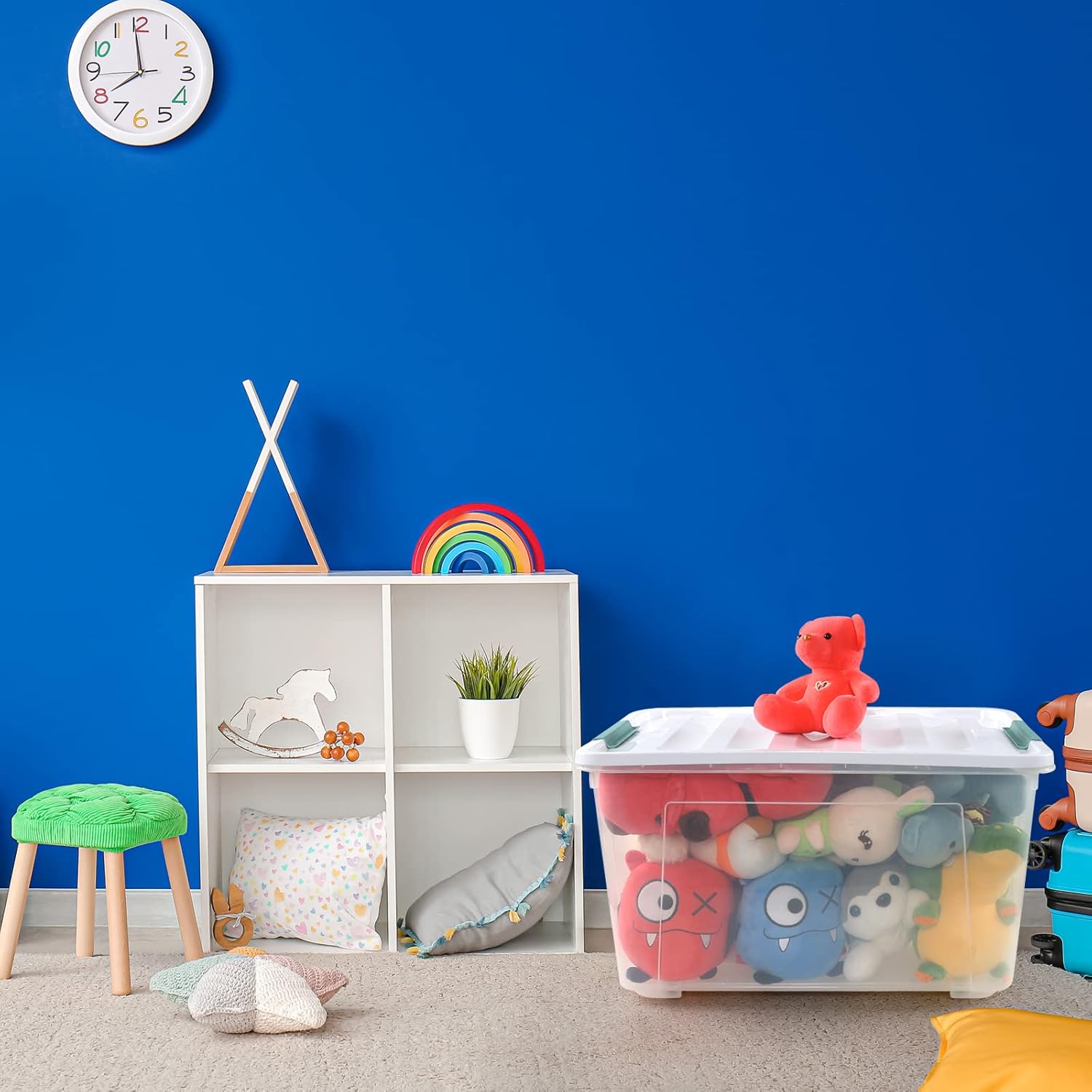 Gloreen Large Organizing Bin with Wheel, 4 Packs, 85 Quart Plastic Lidded Storage Box