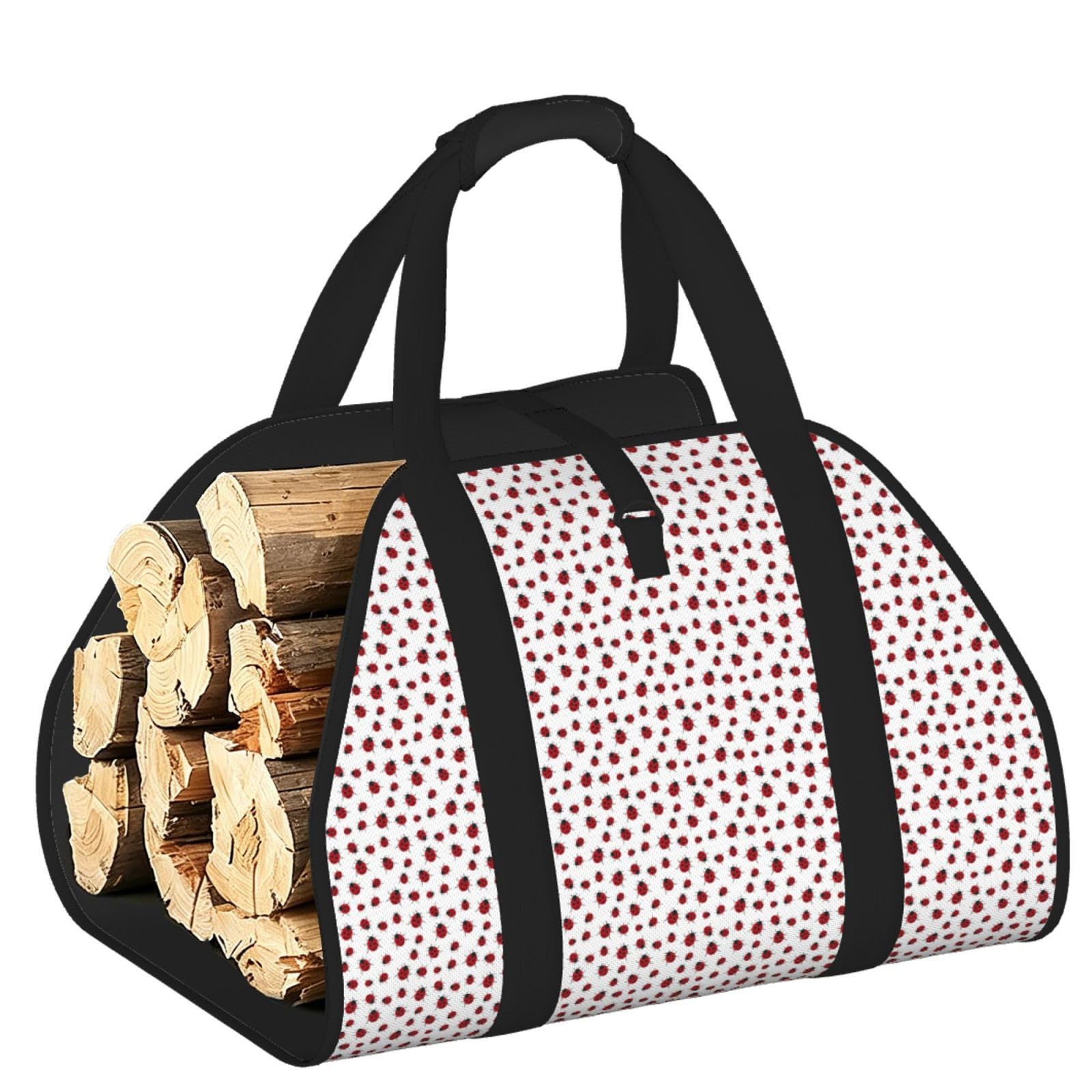 Ladybug Print Firewood Bag Wood Carrier Transport Sack Camping Picnic Storage Daily Home