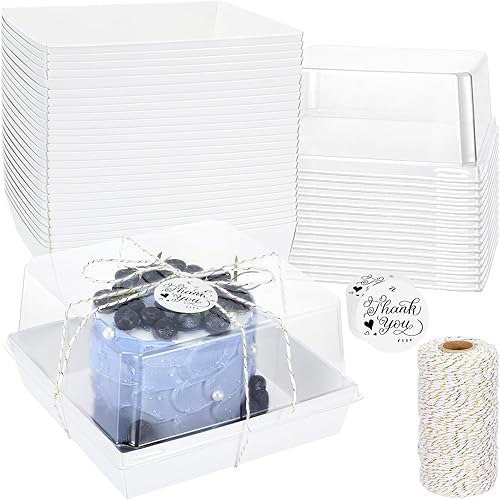 Paquete de 30 cajas de papel para embutidos con tapas transparentes y seguras, contenedores desechables blancos de 7 x 7 pulgadas, cajas cuadradas