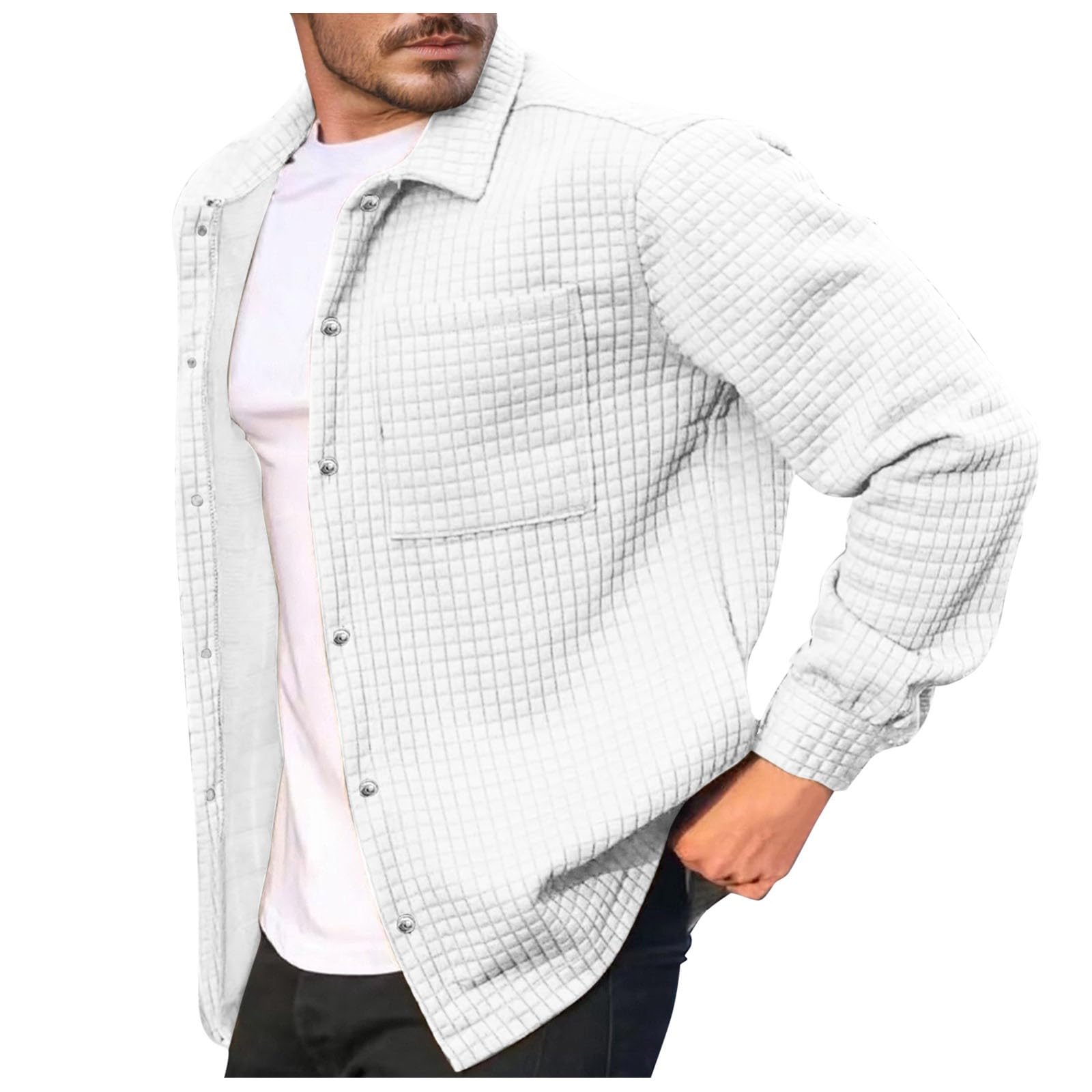 Chaqueta de camisa para hombre abrigo de entretiempo manga larga con bolsillos 8