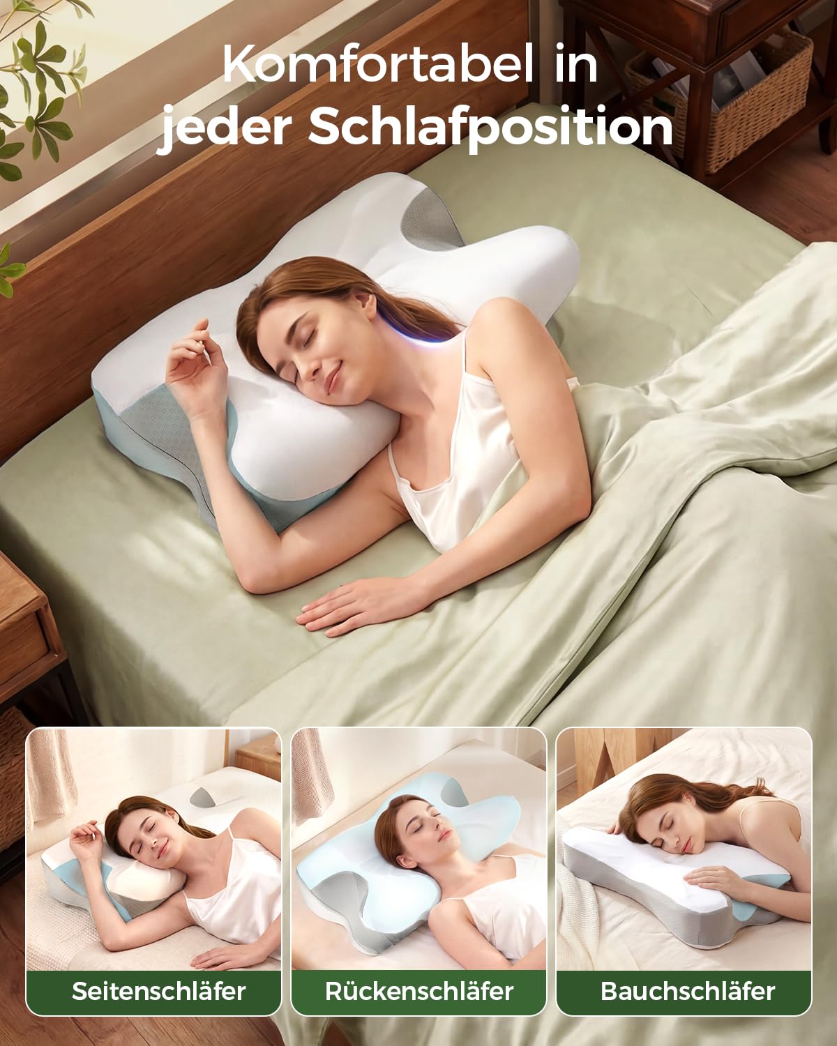 Almohada cervical ortopédica de espuma viscoelástica, cojín cervical ergonómico para una comodidad óptima para dormir, con zona de apoyo para brazos para dormir de espalda, estómago y de lado
