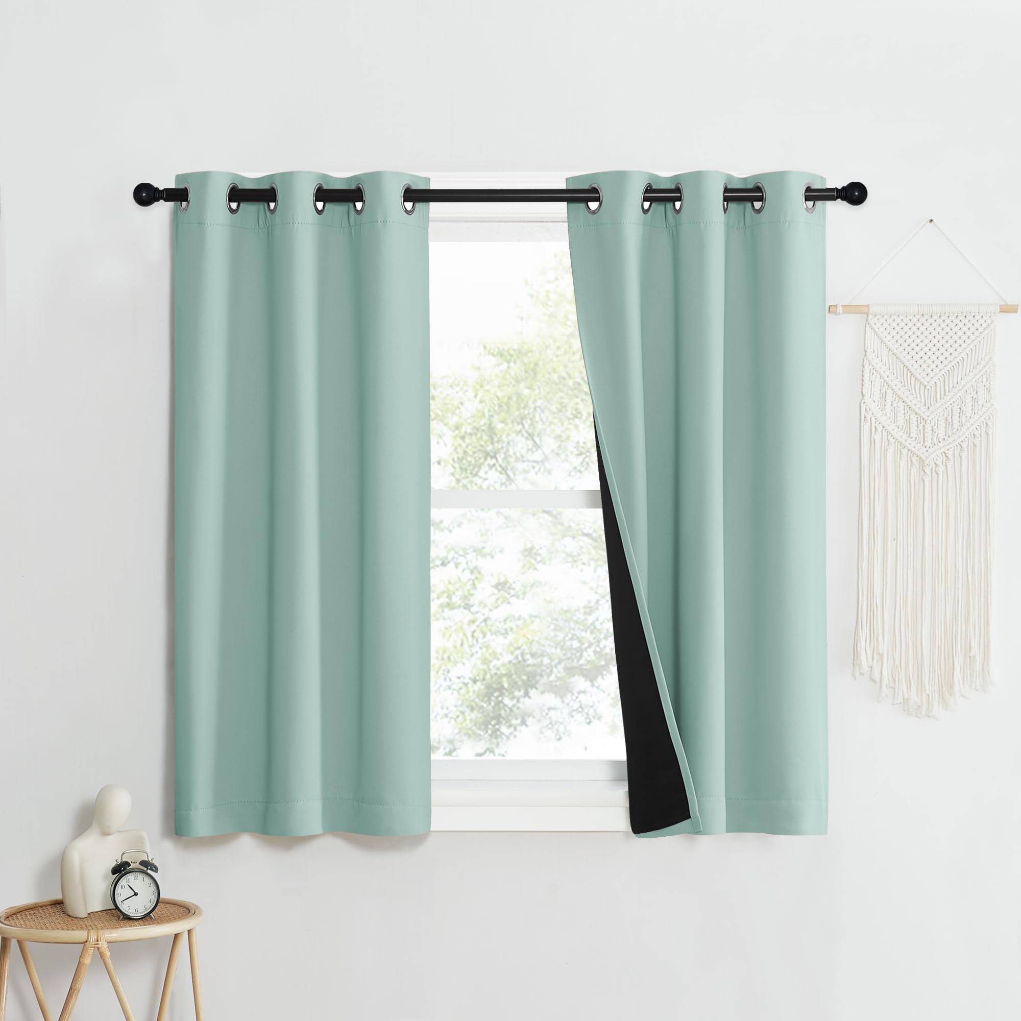 NICETOWN Aqua Blue 100% Blackout Curtain Set, Thermal Insulated &amp; Energy Efficiency Window Draperies for Guest Room, Full Shading Panels for Shift Worker and Light Sleepers, 37W x 40L, 2 PCs