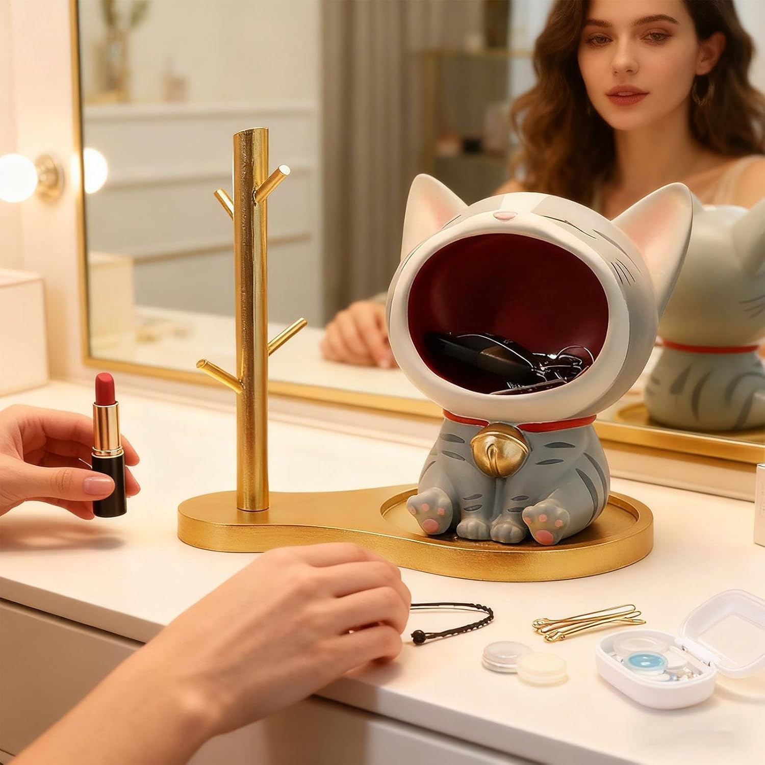 オブジェ ネコ 鍵置き トレイ かわいい 猫 小物入れ プレゼント (小物入れ(トレイ)) 83491498【BUYMA】 猫用キャンディディッシュ  - 幸運の立ち猫像 フィギュア置物 小物装飾 招き猫彫刻 - 鍵用ボウル 鍵置き キー入れ 鍵保管皿,玄関 鍵置きボウル,樹脂製開運招き猫置物 - 鍵用ボウル 鍵置き キー入れ 鍵保管皿,キャンディ用 ホーム リビングルーム ベッドルーム