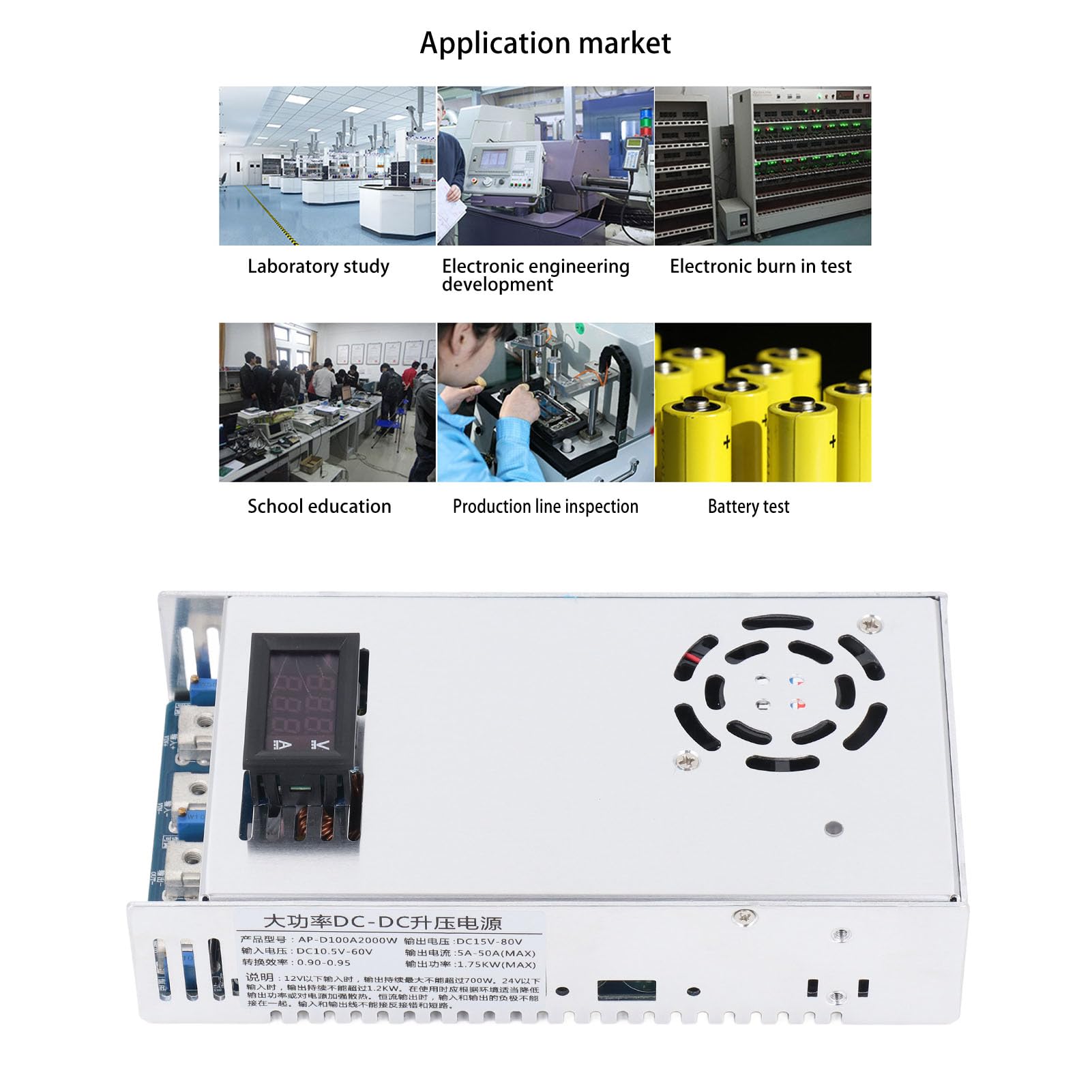 SIXRUN DC-Schaltnetzteil, Step-Up-Boost-Schaltnetzteil 10,5 V Bis 60 V Eingang 15 Bis 80 Ausgang 2000 W 100 A mit Schutz für 3D-Druckermotor-Laborgeräte