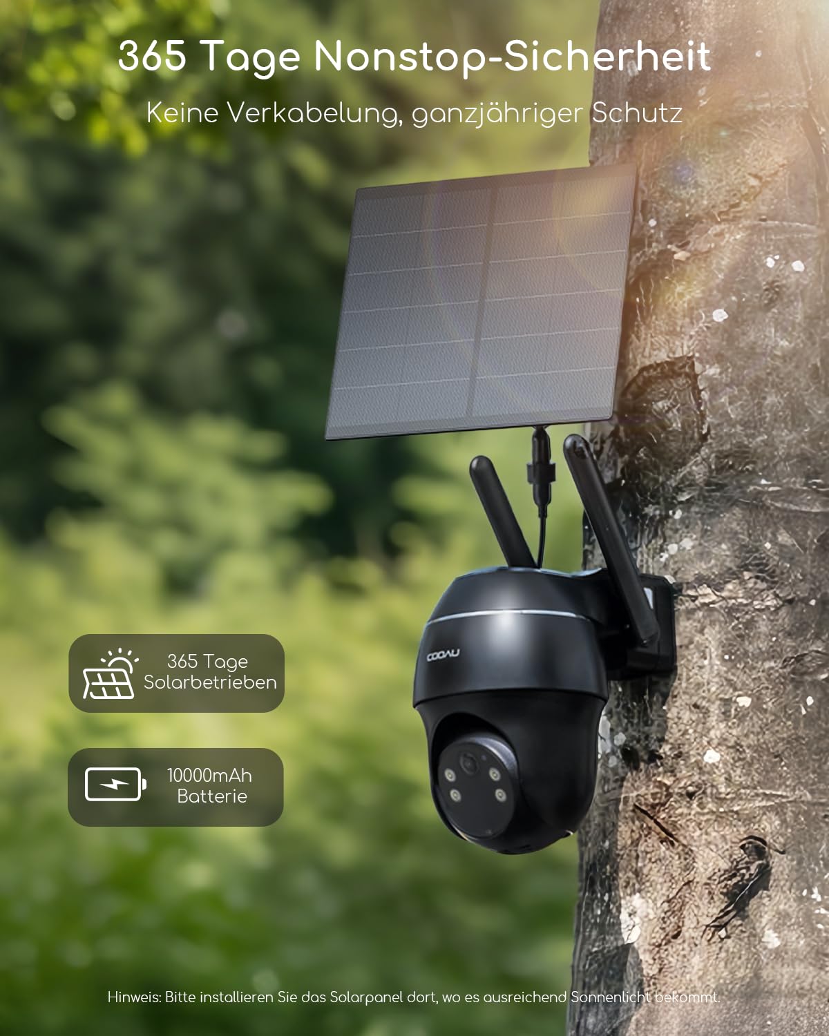 COOAU 4G AOV Solar Überwachungskamera Aussen mit SIM, 24/7 Aufzeichnung