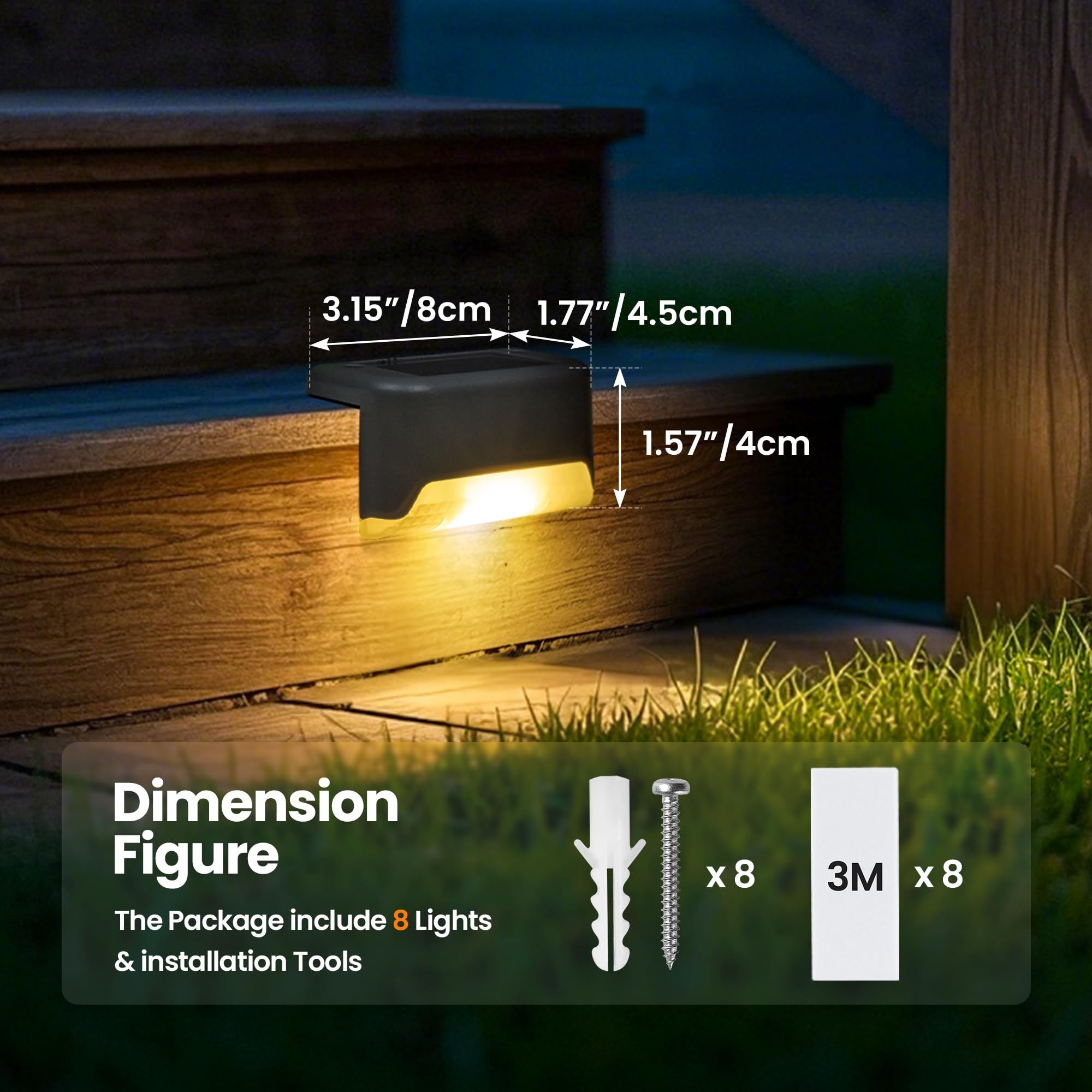 GIGALUMI Luces Solares para Exteriores Pack de 16, Luces para Escaleras, Impermeables, Iluminación LED para Escaleras Exteriores, Escalones, Vallas, Patios, Terrazas, Gris, Blanco Cálido — view 6