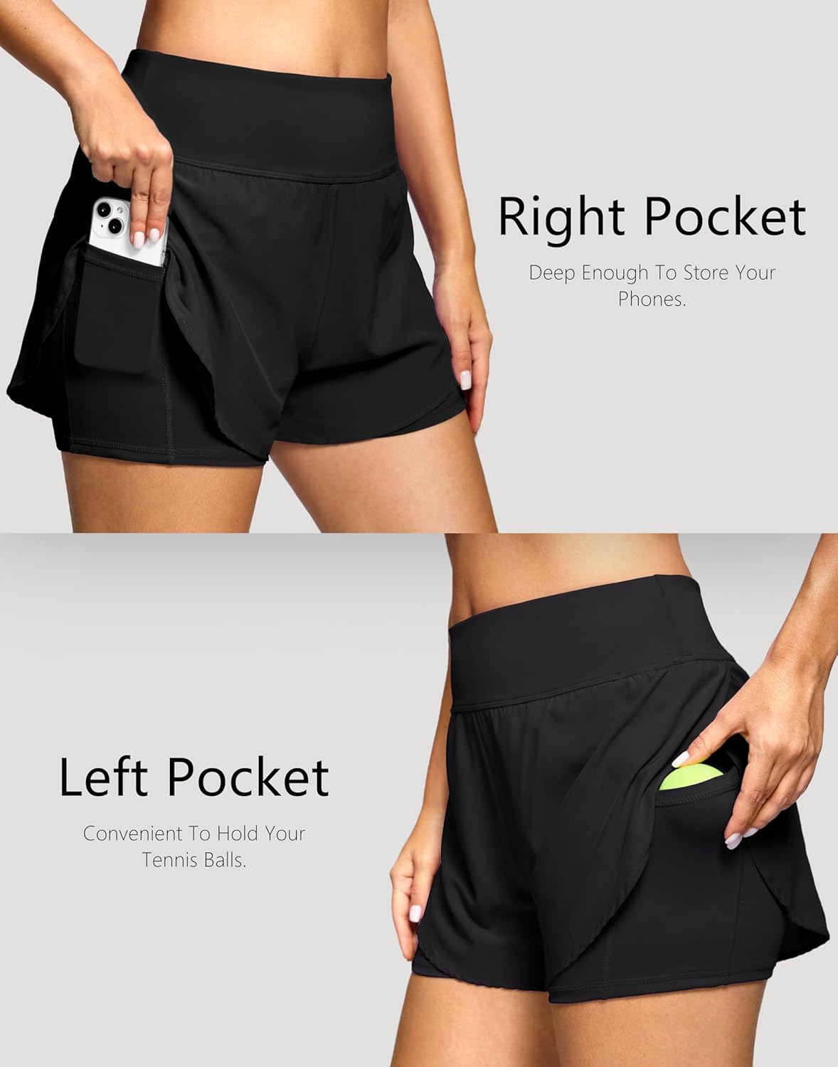 Women's 2 in 1 Running Shorts - High Waisted Lightweight Athletic Workout Gym Yoga Shorts Spandex Liner with Pockets - Image 4
