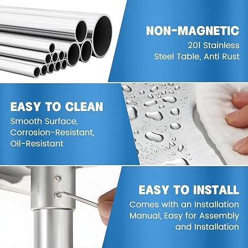 Miniatura 71 de Mesa de acero inoxidable para preparación y trabajo con 4 ruedas giratorias con estante inferior de 24 x 36 pulgadas NSF de metal comercial