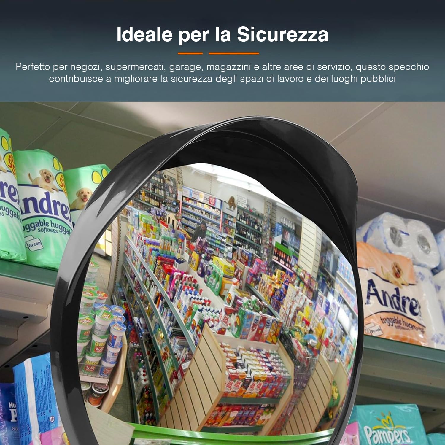 Specchio di Manovra Grandangolare a 160° per Garage e Aree di Servizio - Ideale per Sicurezza in Negozi e Supermercati, 30cm, in Polipropilene e Vetro Infrangibile