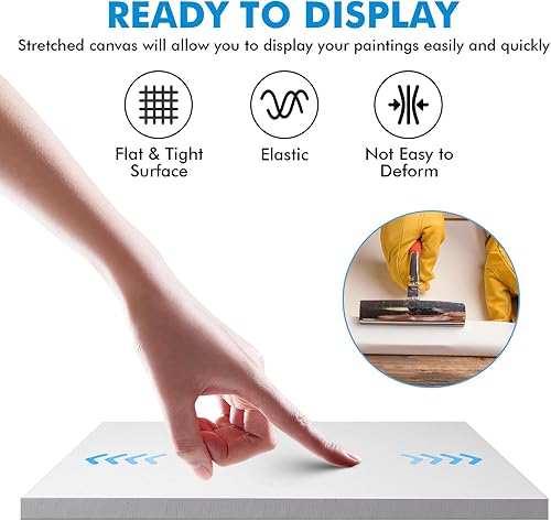Miniatura 34 de GOTIDEAL Lienzos estirados para pintura, 12 x 12 pulgadas, juego de 7, blanco imprimado, 100% algodón, lienzos cuadrados de arte en blanco