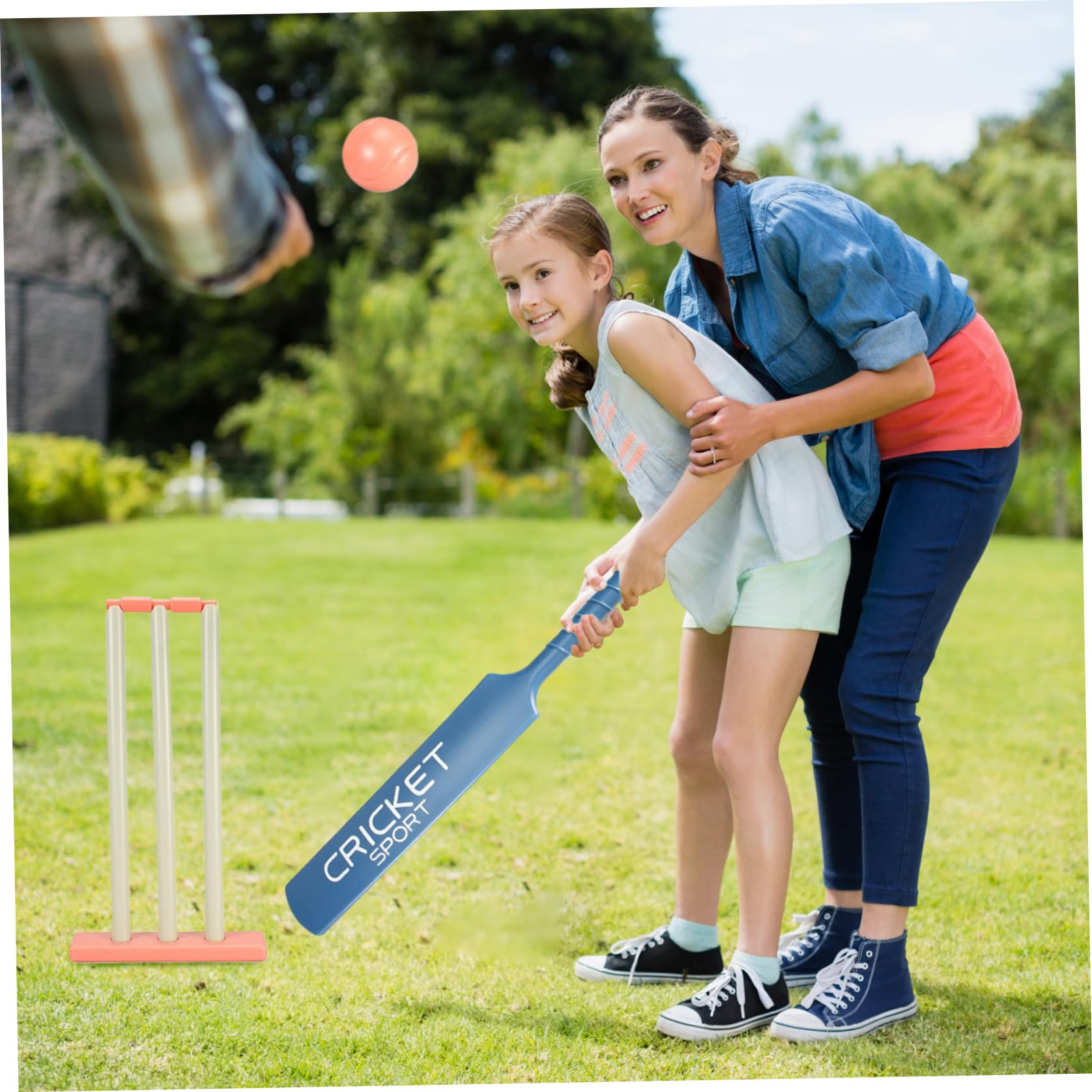Set da Cricket per Bambini, Kit da Cricket con Mazza in ABS, ceppi, 2 Palline Gioco di interazione Genitore-Figlio per Attrezzature da Giardino, Spiaggia, casa, per Bambini dai 3 Anni in su