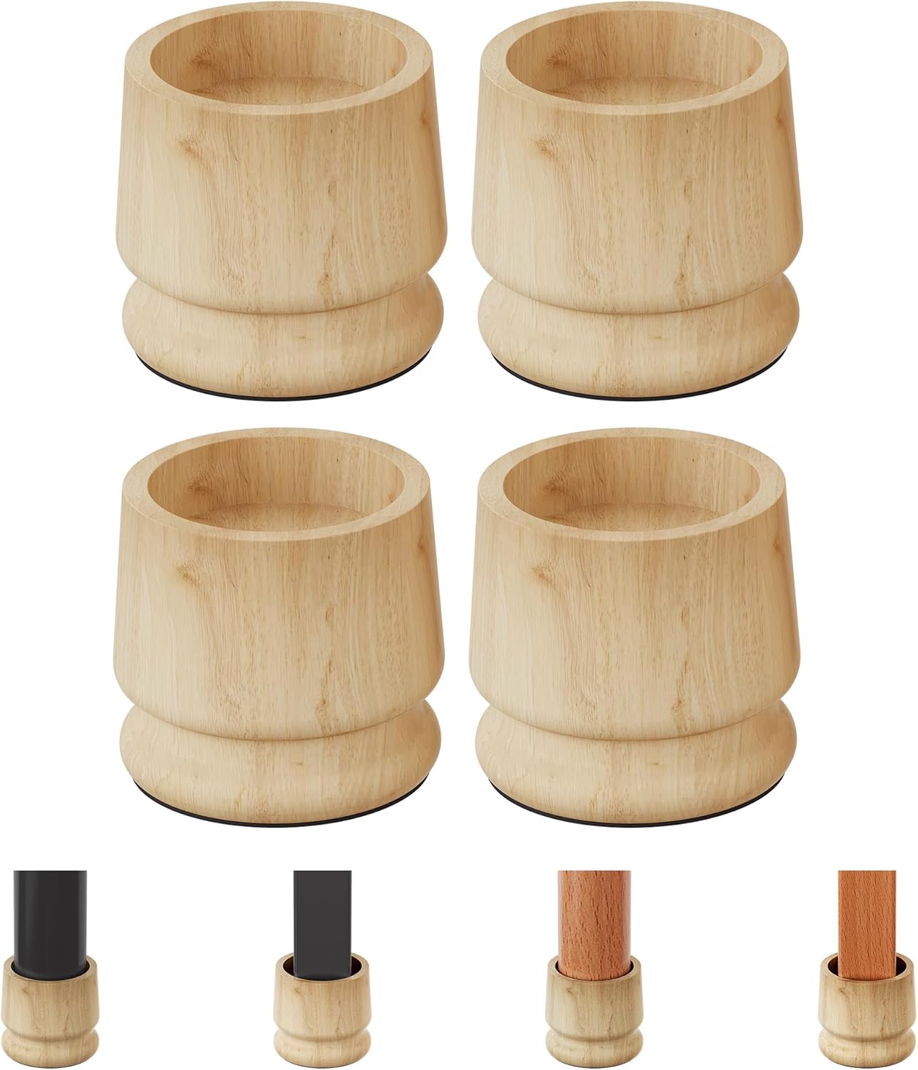 TQVAI Large Bed Risers Heavy Duty, 4" H(Inner 3" H), 2200 LBS Loading Capacity, Anti-Fall Edge, 4 Pack Wooden Bed Lifts Risers with Non-Slip Pads for King Queen Twin Full Bed Frame, Original