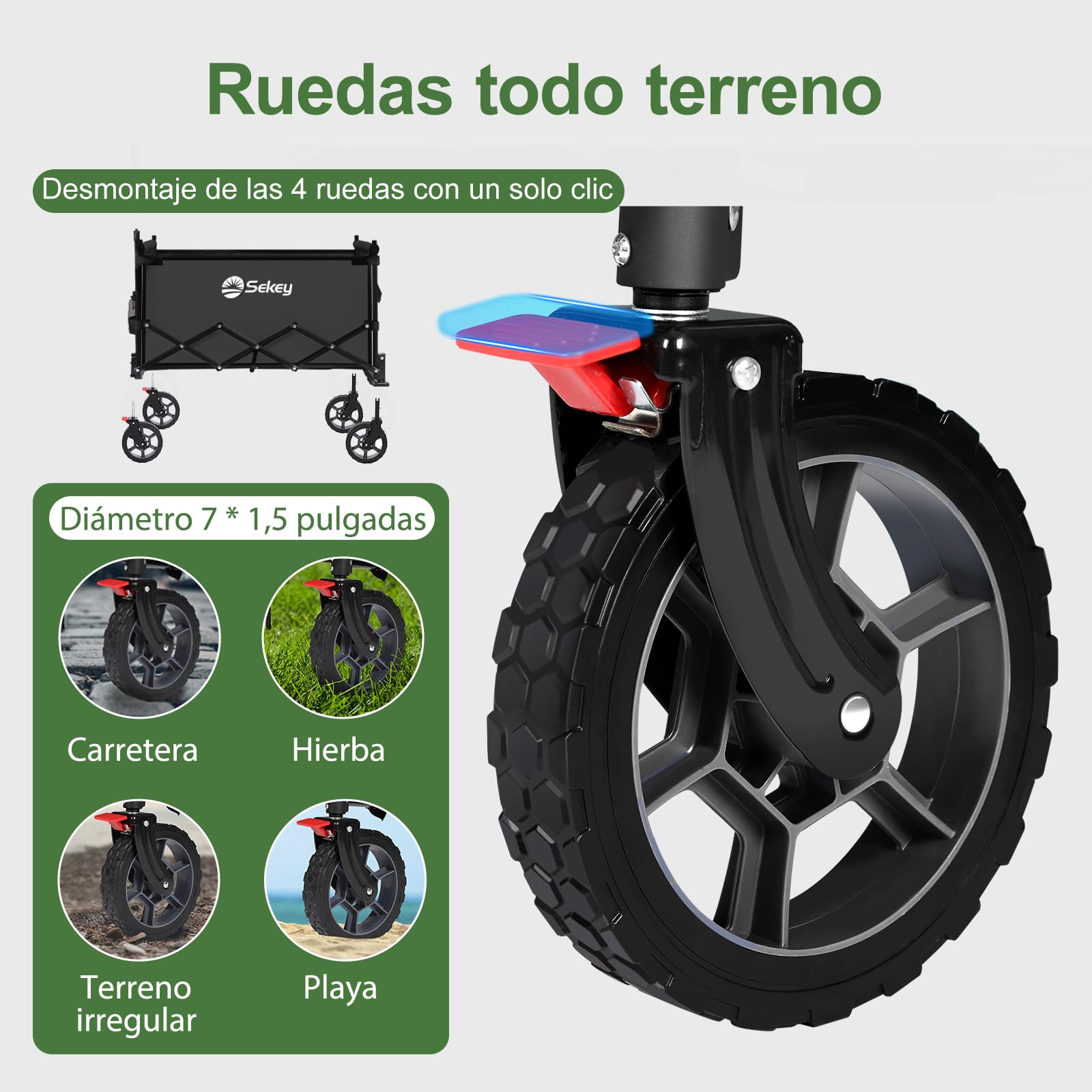 Sekey XXL Carro Playa Plegable con Techo 150L 150KG, Carro Plegable con Ruedas, Carrito Playa con Protección Solar para Playa Camping SE4018, Negro