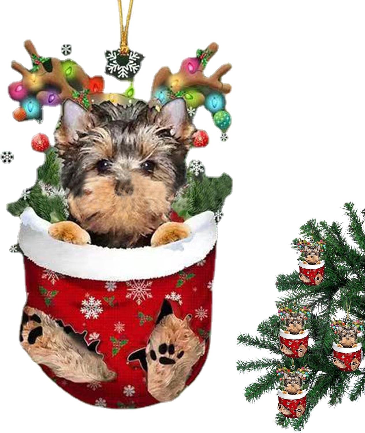 面白い犬のクリスマス ツリーの飾り かわいい犬のクリスマス ソックス アクリル クリスマス ツリーの装飾的なペンダント バックミラー クリスマスツリー用のカラフルな犬の車の吊り下げアクセサリー Generic 世界的に