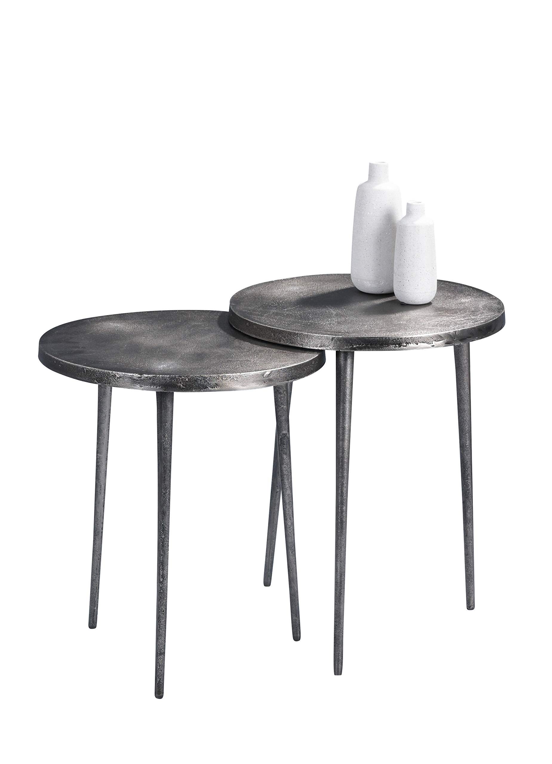 HomeTrends4You Casandra - Set di 1 tavolino da salotto, in metallo, grigio, diametro 40 cm, altezza 46 cm