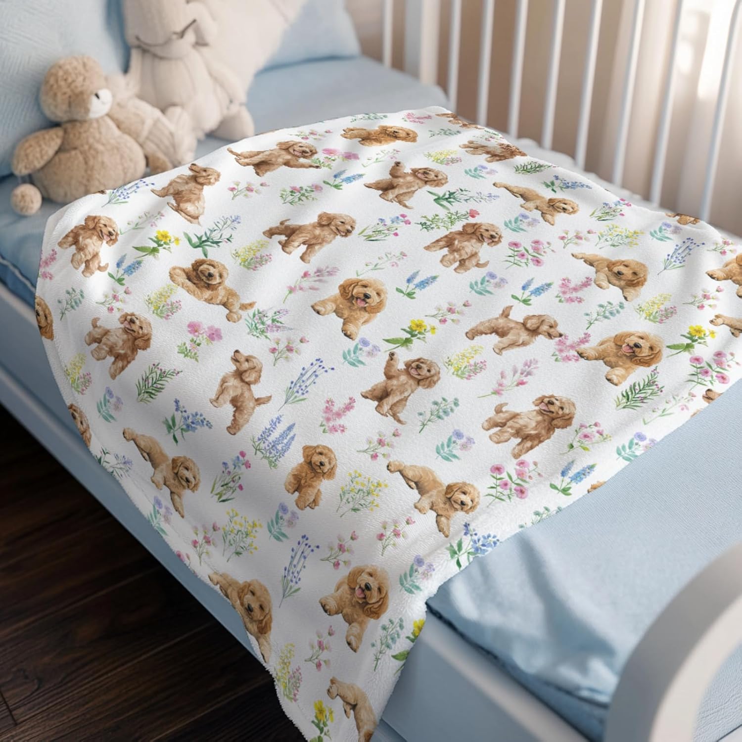 Goldendoodle Baby Blanket for Boys Girls Gender Goldendoodle Floral Neutral Newborn Nursery Baby Swaddle Receiving Blankets Soft Plush Lightweight Goldendoodle Baby Kids Bedding White 40x50inch