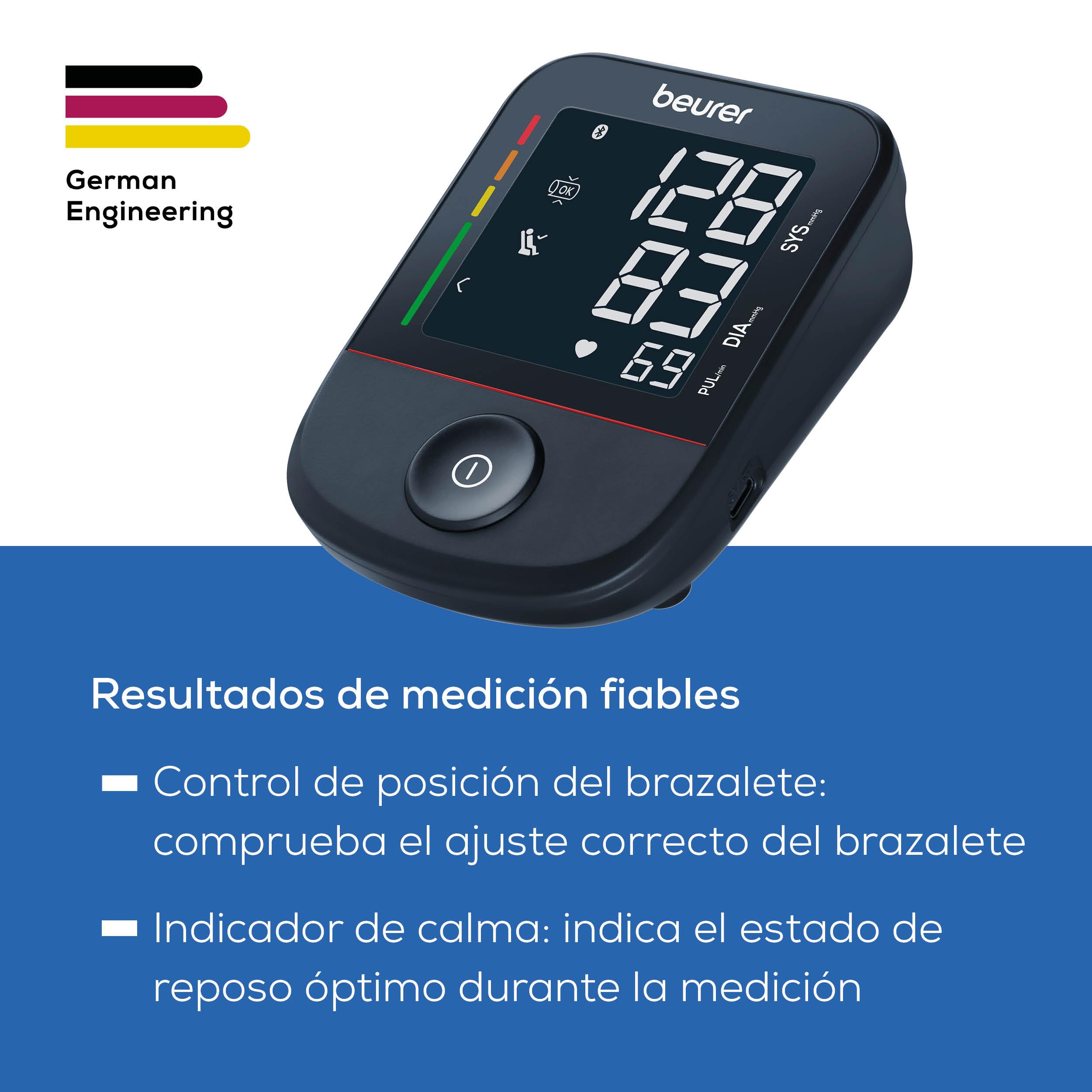 Beurer BM 48 Tensiómetro de brazo, operación sencilla con un solo botón, medición suave y rápida, detección de arritmias, 22-42 cm, con aplicación, transferencia de datos a Apple Health y más