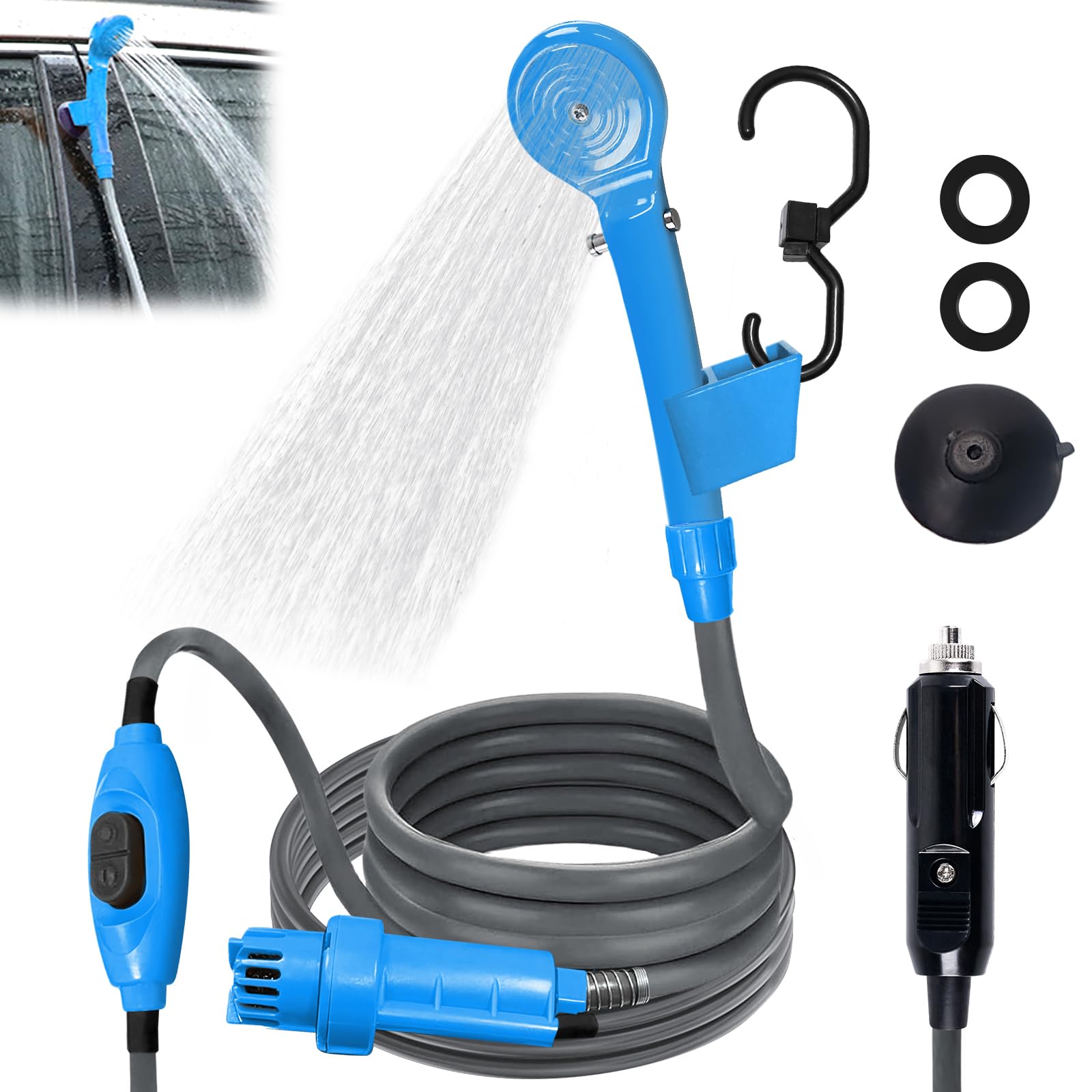 PORFOYO Doccia da Campeggio Portatile - Doccia da Campeggio con Testa Doccia e Tubo Doccia, Doccia per Campeggio, Doccia Portatile, Doccia da Campeggio per Esterno per Campeggio, Giardino, Viaggi