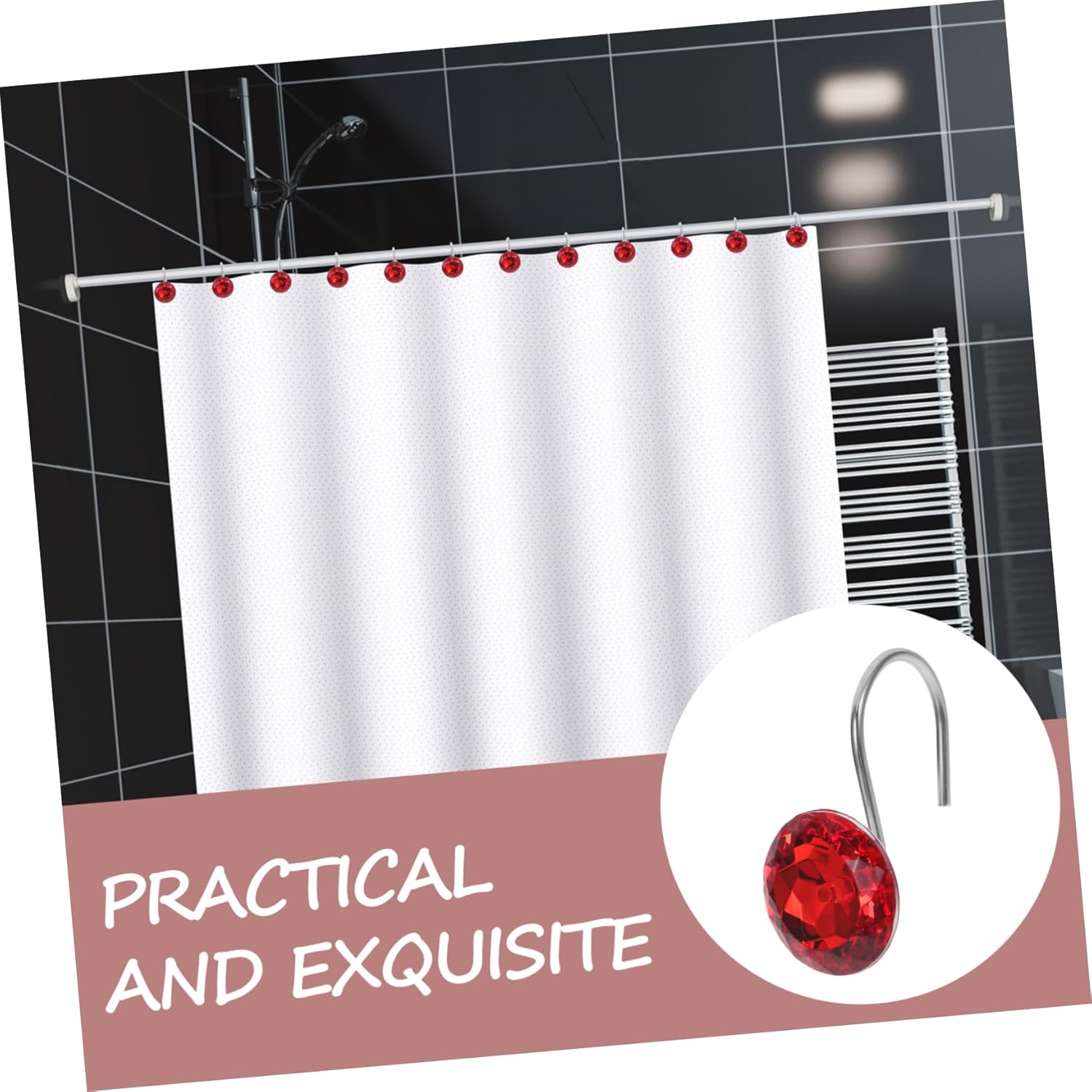 Cabilock 5sets Decorative Acrylic Bead Shower Curtain Hooks Smooth Sturdy Hangers for Bathroom Easy Glide Any Rod Suitable for Various Curtain Styles and Colors 12pcs*5