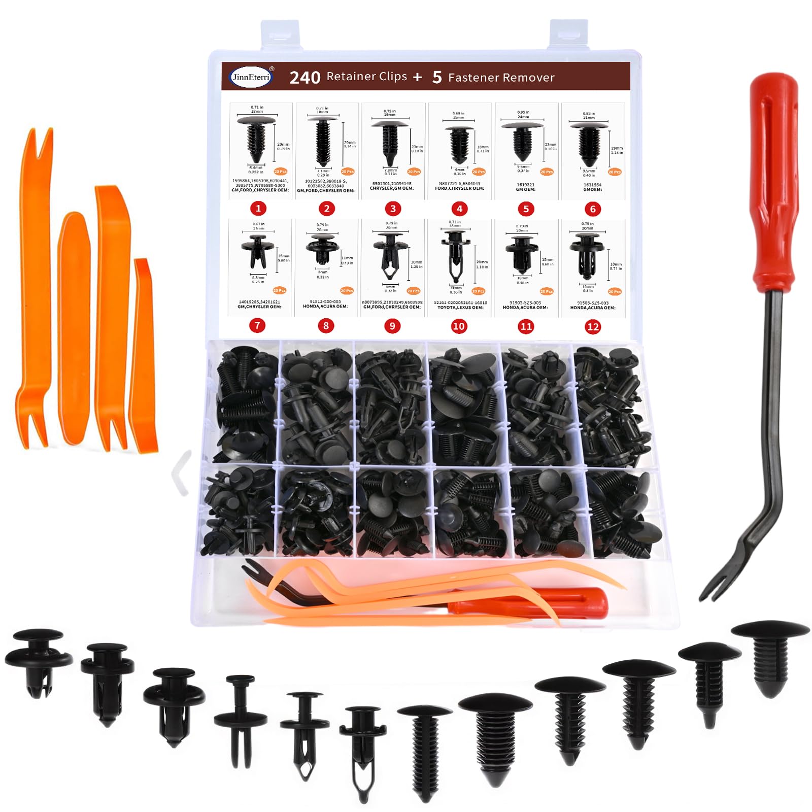 Photo 1 of 240PCS Car Bumper Retainer Clips Kit - Auto Plastic Rivets & Push Fasteners Set, Most Popular Sizes for Door Trim, Panel, Fender - Compatible with GM, Ford, Toyota, Honda, Chrysler