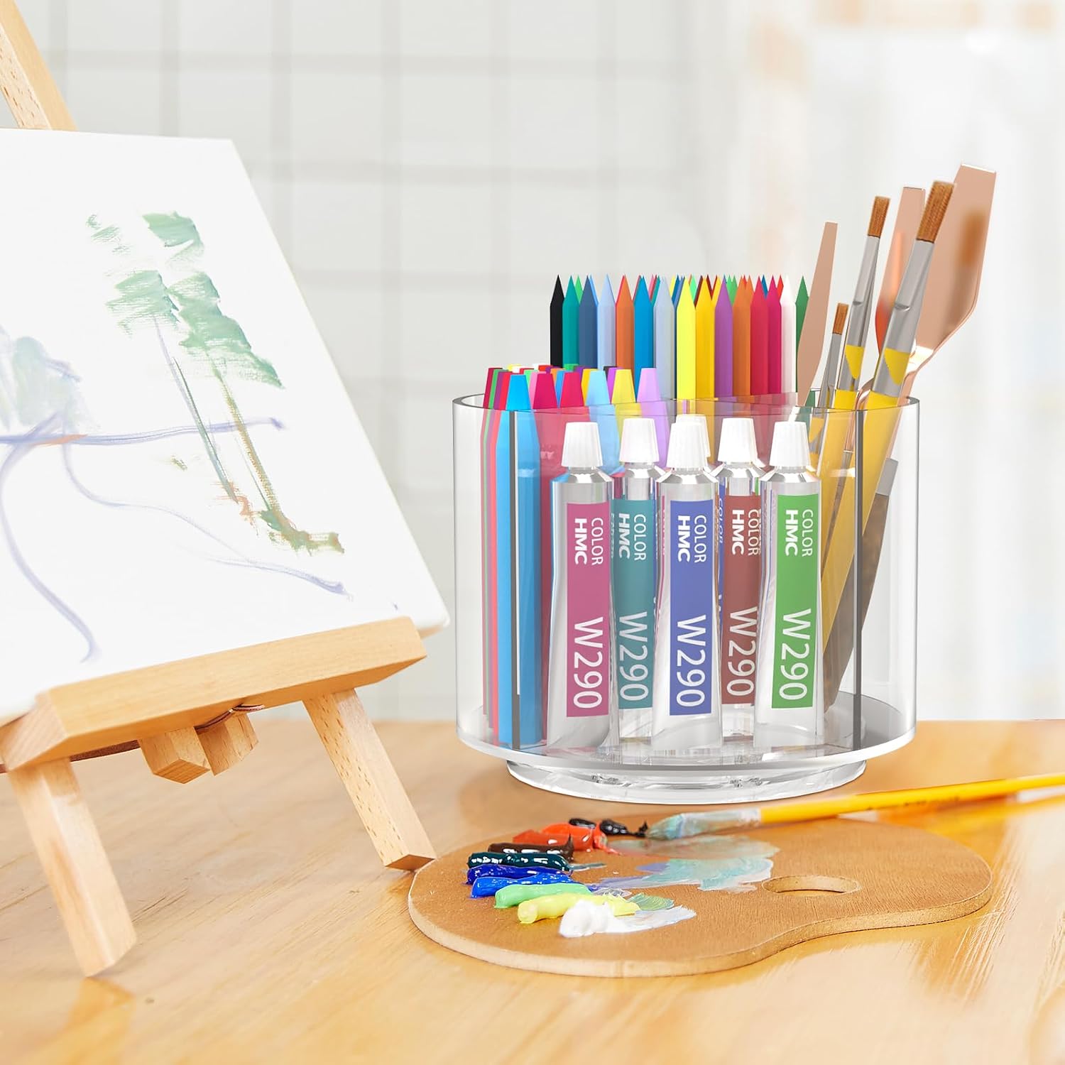  Pencil Holder for Kids, 360 Rotating Pen Holder for Desk Organizer and Storage, 4 Compartments Art Supply Marker Organizer, Pen Organizer Pencil Holder thumbnail