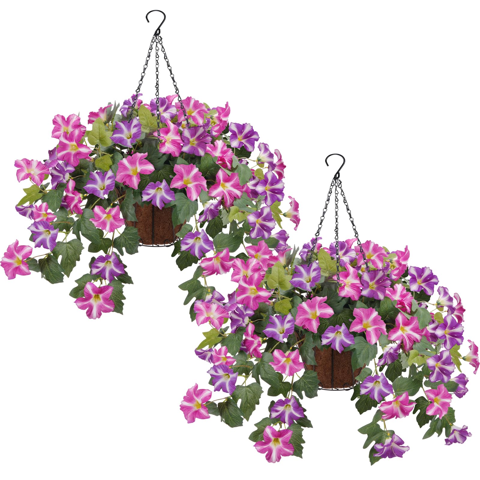 Fairblo 2Pcs Artificial Hanging Baskets Outdoor Artificial Silk Flowers