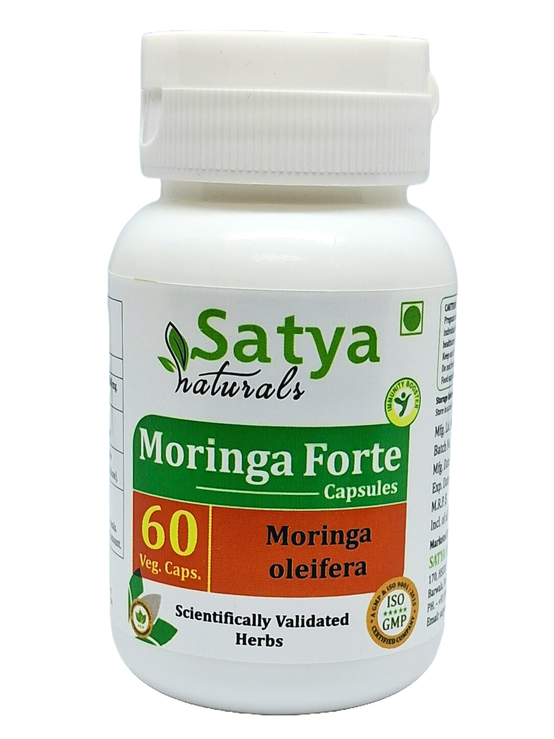 Moringa Oleifera (Moringa, Sahijan) Extract Capsules | Highest Potency, 100% Herbal Product | Pack of 60 X 500 mg. Veg. Capsules (Pack of 1 Bottle)