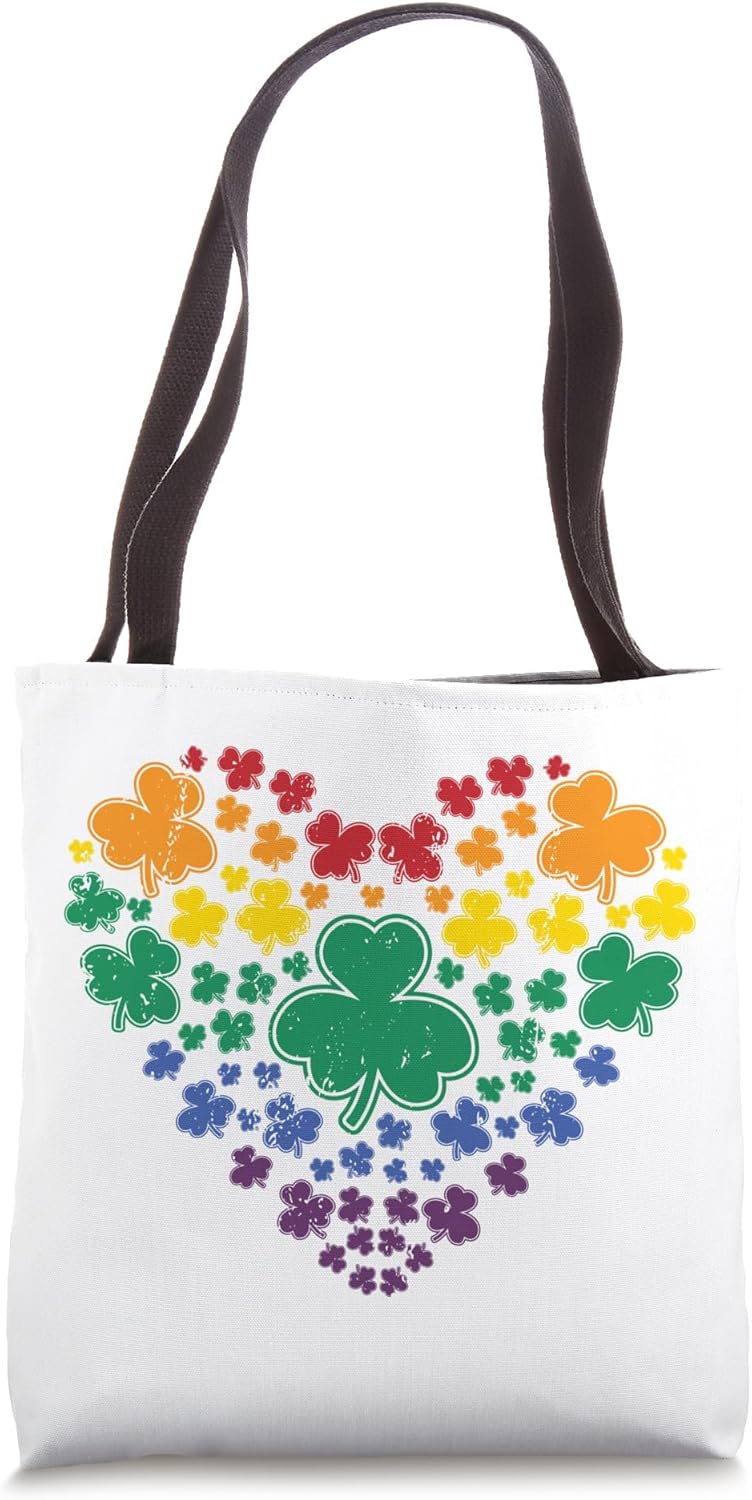 Rainbow Shamrock Heart Gay Pride St Patricks Day Tote Bag