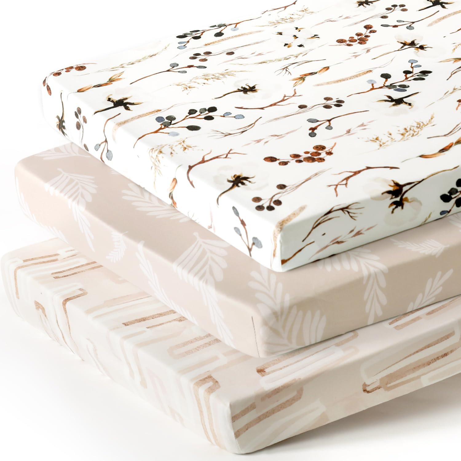 Stretchy Ultra Soft Jersey Knit Fitted Pack and Play Sheets 3 Pack, Portable/Mini Crib Sheets Safe and Snug Fitted for Boys and Girls, Stylish Pretty