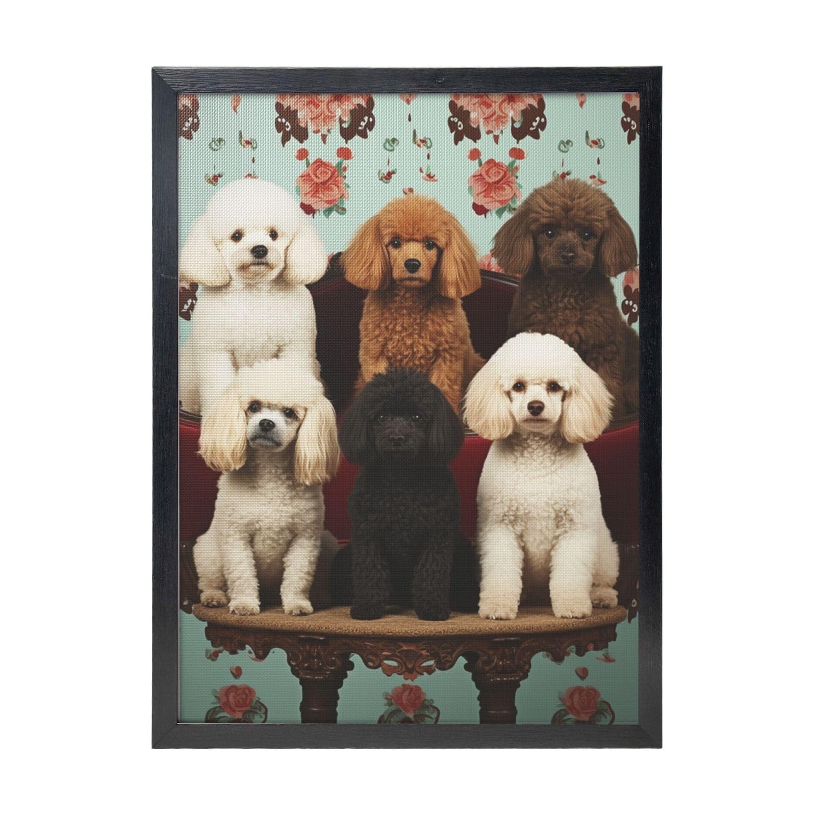 Framed Wall Art - Decorative Canvas Painting Poodles Dogs Pictures Poster Aesthetic Modern Prints Artwork for Bedroom Office Wall Decor Ready To Hang 12x16 in