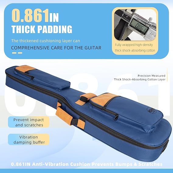 Electric Guitar Bag 41 Inch – Waterproof Padded Gig Case with 2.2cm Thick Foam, Detachable Neck Support & Large Music Pocket, Fits 39 Electric Guitars for Daily Practice and Travel – Navy Blue