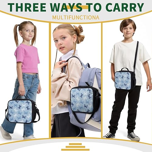 Miniatura 3 de Lonchera con diseño de mariposa azul para niñas y niños, bolsa de almuerzo aislada, con diseño de mariposas, reutilizable, hielera, bolsa térmica