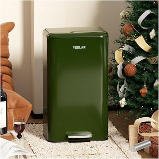 Kitchen 8 Gallon (30L) Trash Can - Stainless Steel Garbage Cans with Foot Pedal, Recycling Bin with Lid for Office Bathroom (Green)