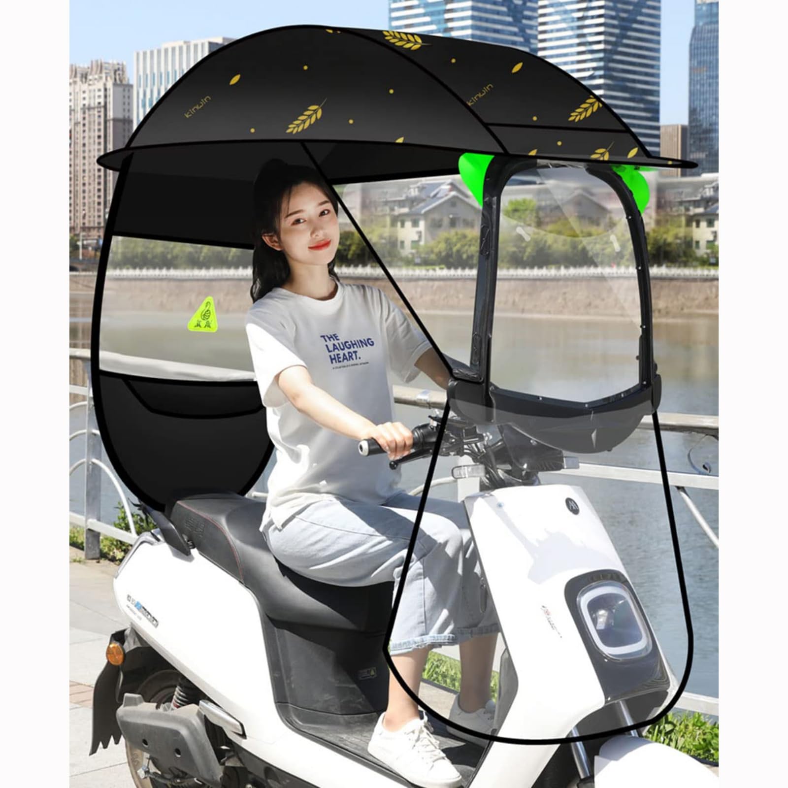 Parasol Moto Eléctrica Cubierta, Toldo Transparente for Coche eléctrico, Protector contra el Sol, la Lluvia y el Viento for Scooters de Movilidad.(Black)